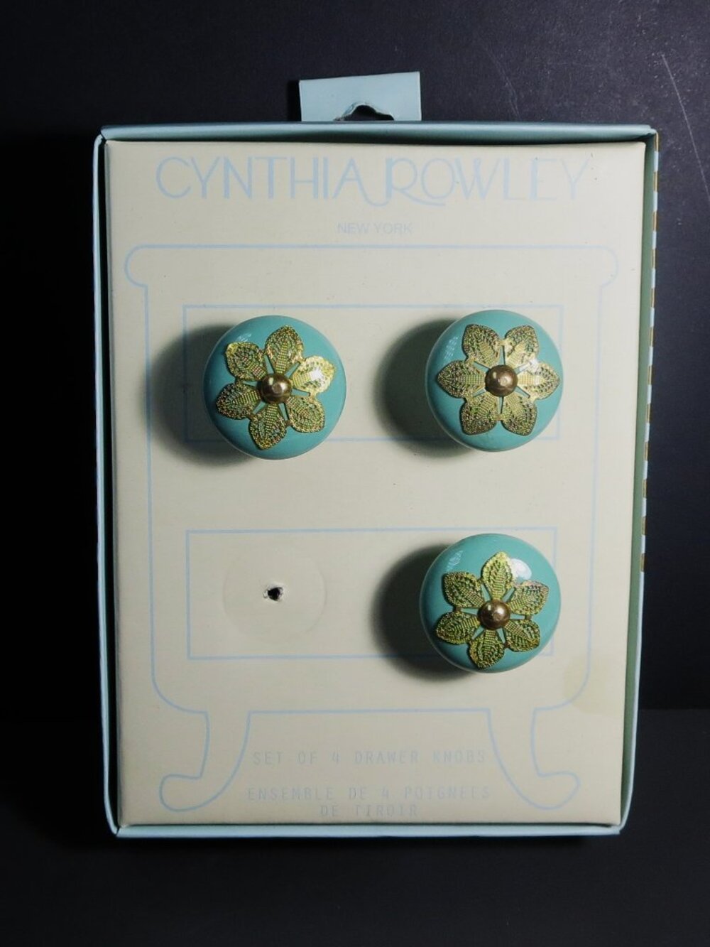 Cynthia Rowley Turquoise Floral Drawer Knobs Set of 3 Cabinet Hardware
